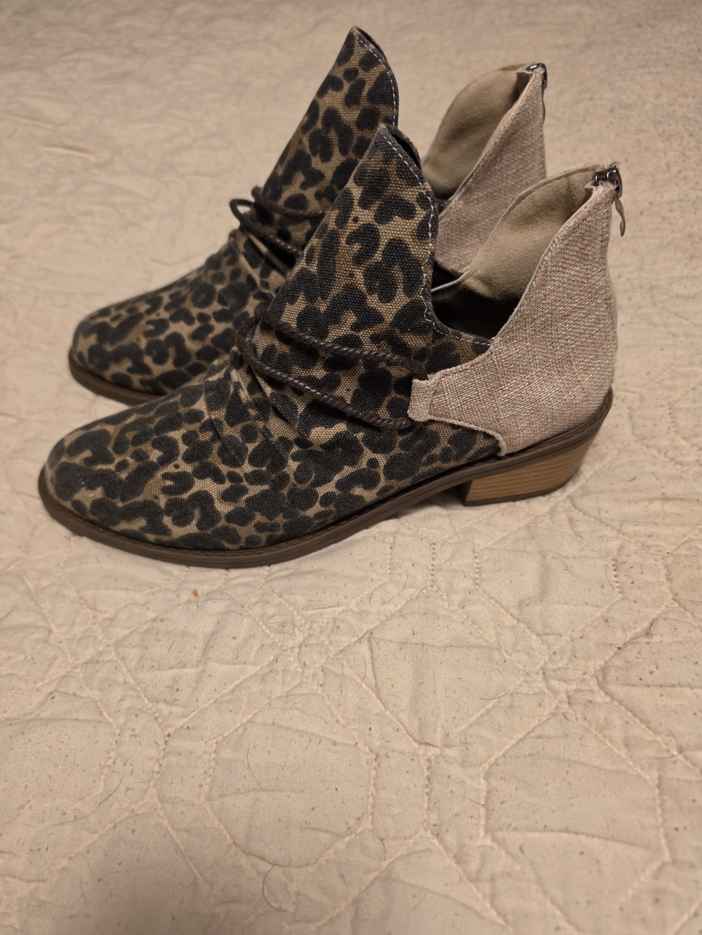 Leopard Print Cutout Ankle Booties - Taupe/Black